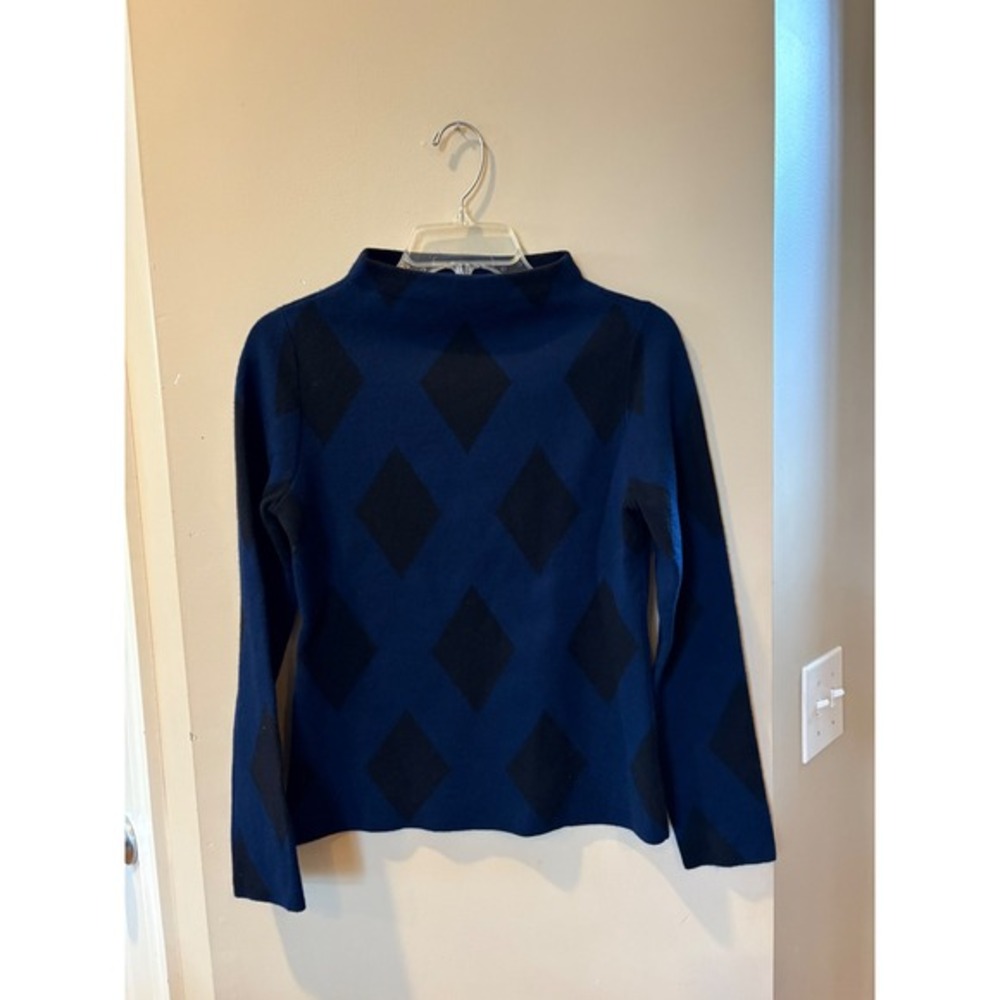 Ann Taylor Mock Neck Argyle Sweater Blue Black Long Sleeve Women's Size S